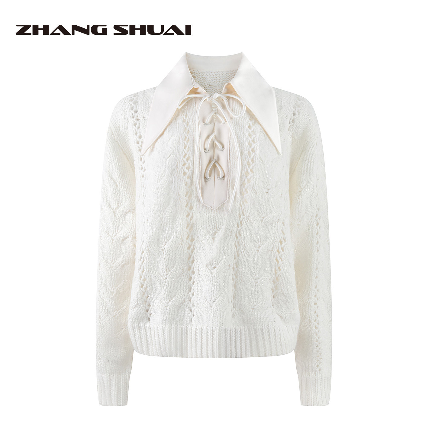 ZHANG SHUAI秋冬新款镂空衬衫领毛衣