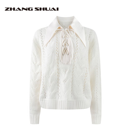ZHANG SHUAI秋冬新款镂空衬衫领毛衣