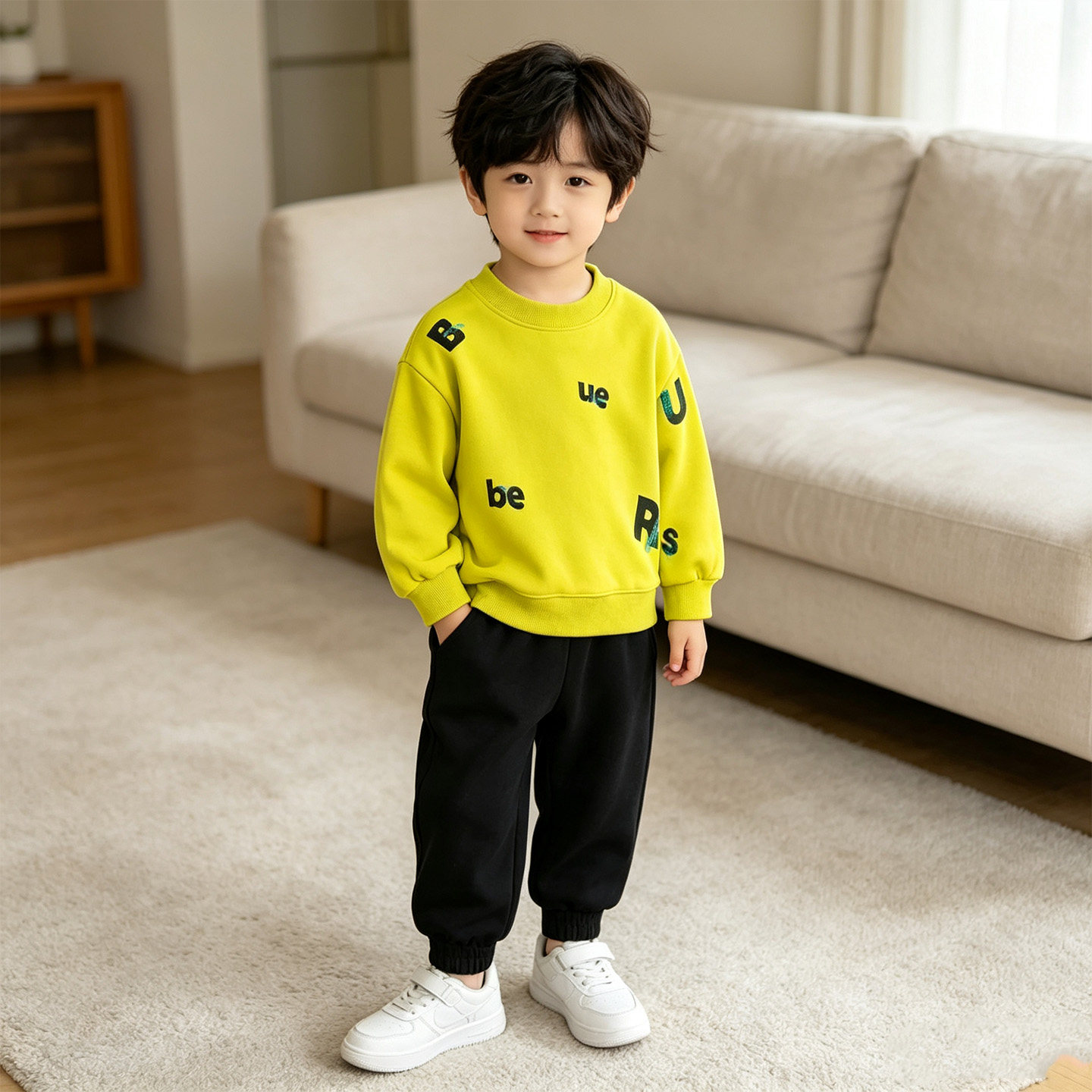 男童纯棉春秋套装2026时尚新款卫衣休闲痞帅运动服加绒加厚两件套
