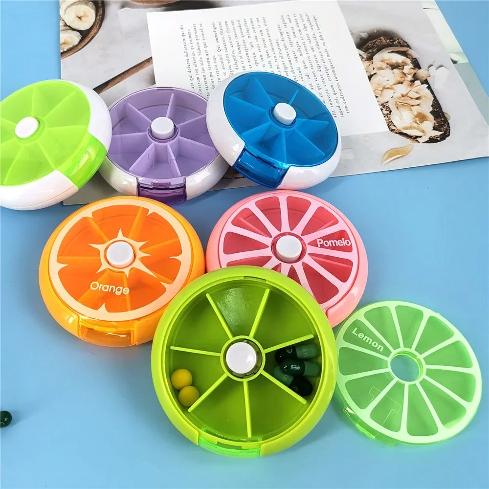 Portable Pill Box Weekly Rotating Split Fruit Points Drug Ca