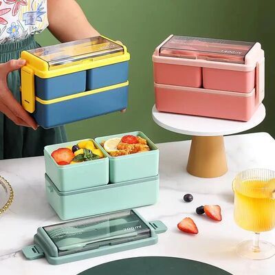2 Layer Portable Leakproof Snack Lunch Bento Box Kid Student