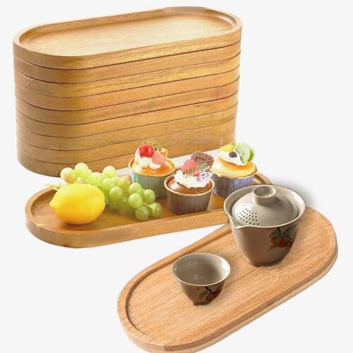 1PCS Tableware Solid Wood Round Dessert Plate Japanese-style