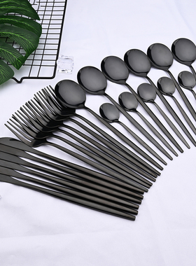 24pcs Black Western Dinnerware Set Stainless Steel Cutlery S