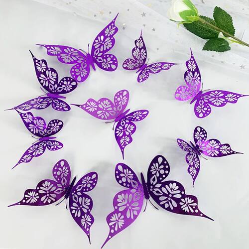12 Pcs/lot Hollow Gold Colorful 3D Butterflies Wall Sticker