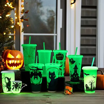 1PC 720ml Halloween Print Plastic Luminous Straw Cup Juice M