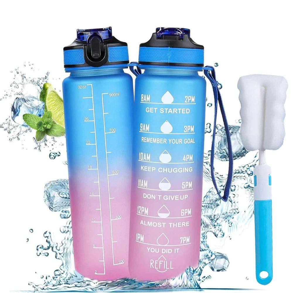 1L Water Bottle With Straw 32oz Water Bottle With Time Marke