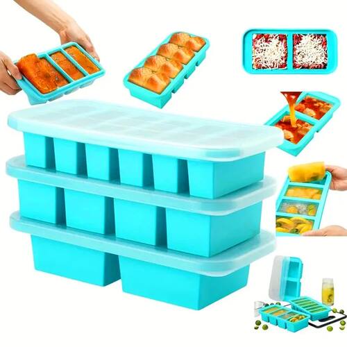 2 or 3-piece Silicone Freezer Tray Mold with Lid, Storage Bo