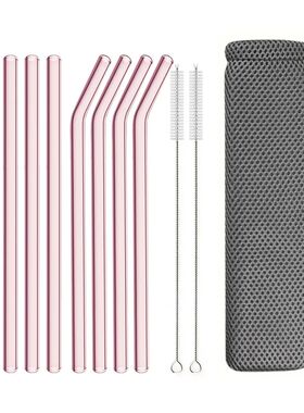 Pink Glass Straw Reusable Drinking Straw Borosilicate Glass