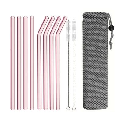 Pink Glass Straw Reusable Drinking Straw Borosilicate Glass