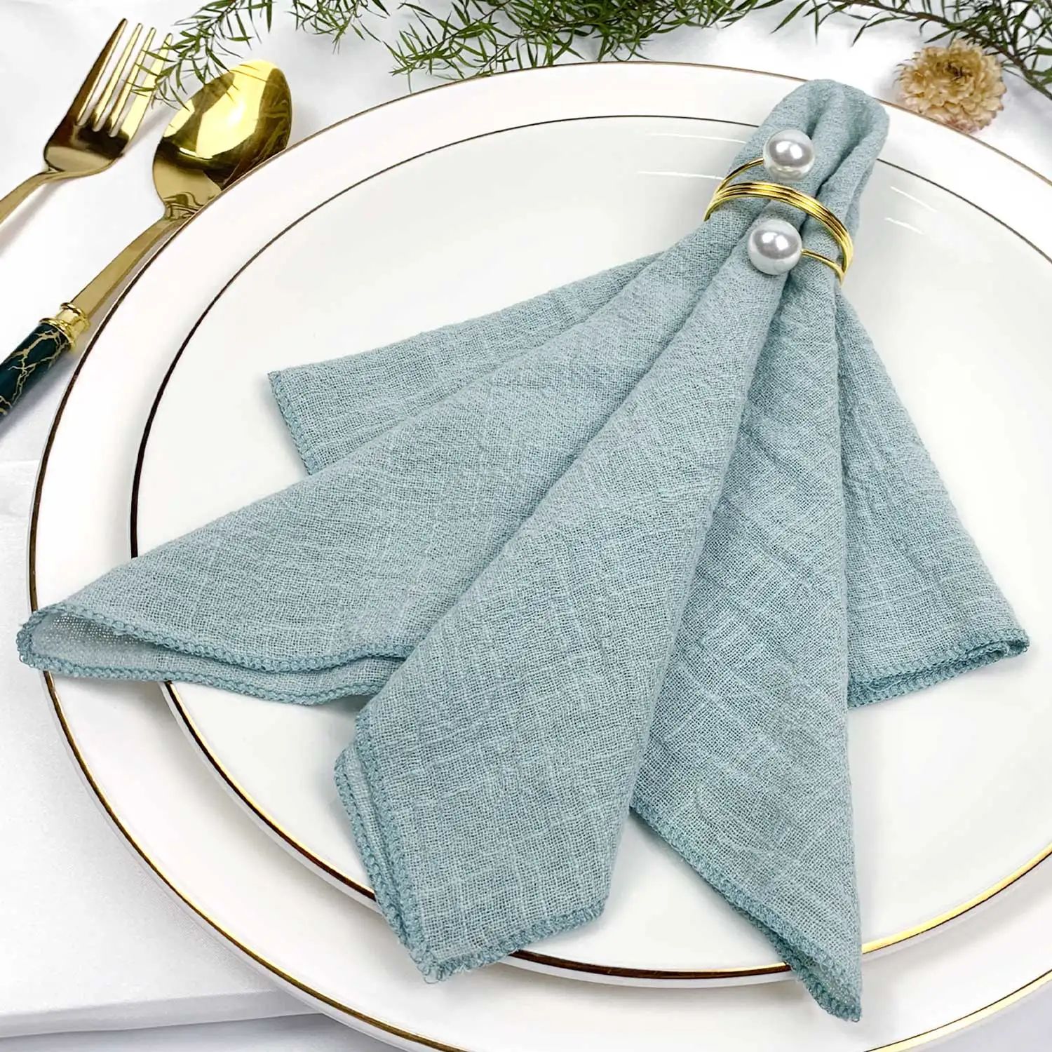 Set of 6 Cotton Cloth Napk Gauze Sage Green 30x30cm for Wedd