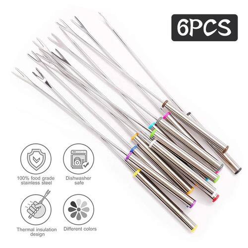 6Pcs Stainless Steel Chocolate Fork Cheese Pot Hot Forks Cak