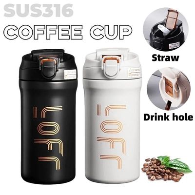 600ml/21OZ Thermal Coffee Mug with Straw Double Wall Insulat