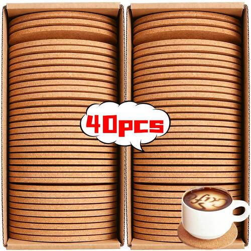 40/1pcs Non-Slip Cork Coasters Natural Wooden Round Cup Mats