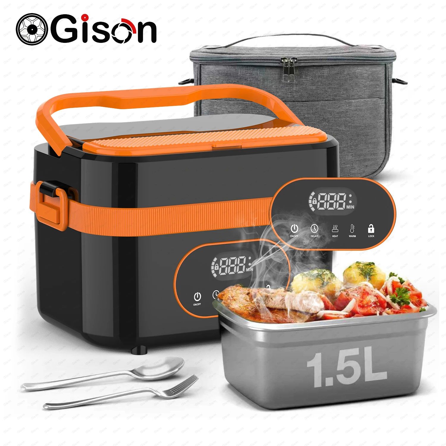 Gison 1.5L Portable Wireless Heated Lunch Box 18000mah Elect - 实物图
