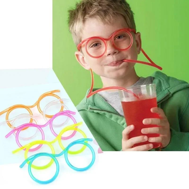 Straw Glasses Funny Soft PVC Glasses Flexible Drinking Straw