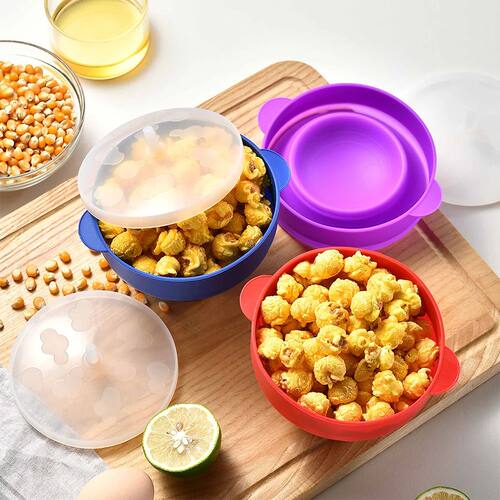 1/3Pcs Microwave Popcorn Bowl Bucket Silicone DIY Red Popcor