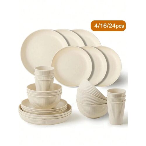 4/16/24pcs Plastic Dinnerware Set,  Reusable Cup, Plate And