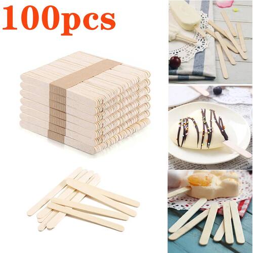 100pcs Natural Wooden Ice Cream Popsicle Sticks Wood Stick I