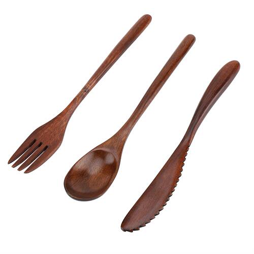 Wooden Fork Knife Spoon Set Style Reusable Wooden Dinnerware