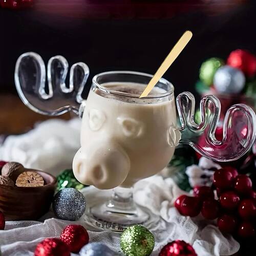 1/2/3PCS Christmas Elk Glass Cup 8Oz Milk Moose Mug Christma