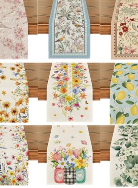 Spring Lemons Flowers Linen Table Runner Holiday Party Decor