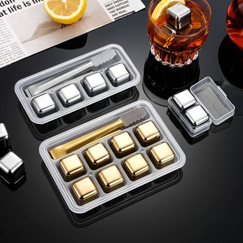 Whiskey Ice Cubes Set Silicone Head Tongs and Ice Cube Trays