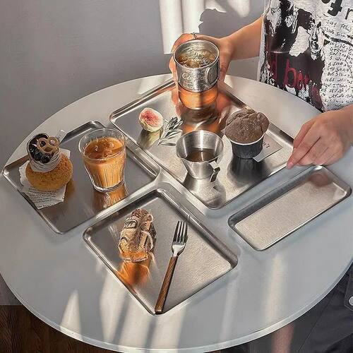 Ins Plate, Stainless Steel Rectangular Plate Cafe Cake Desse