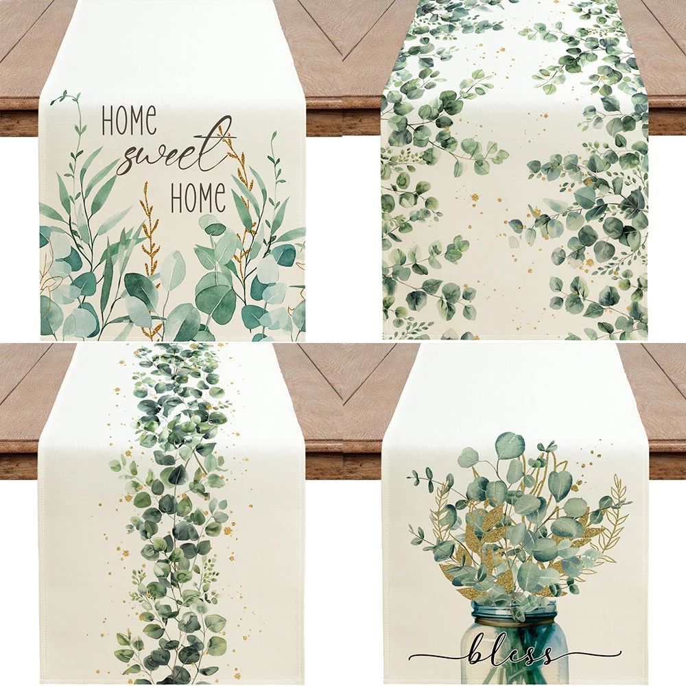 1pc Eucalyptus Leaf Table Runner Spring Green Eucalyptus Lea