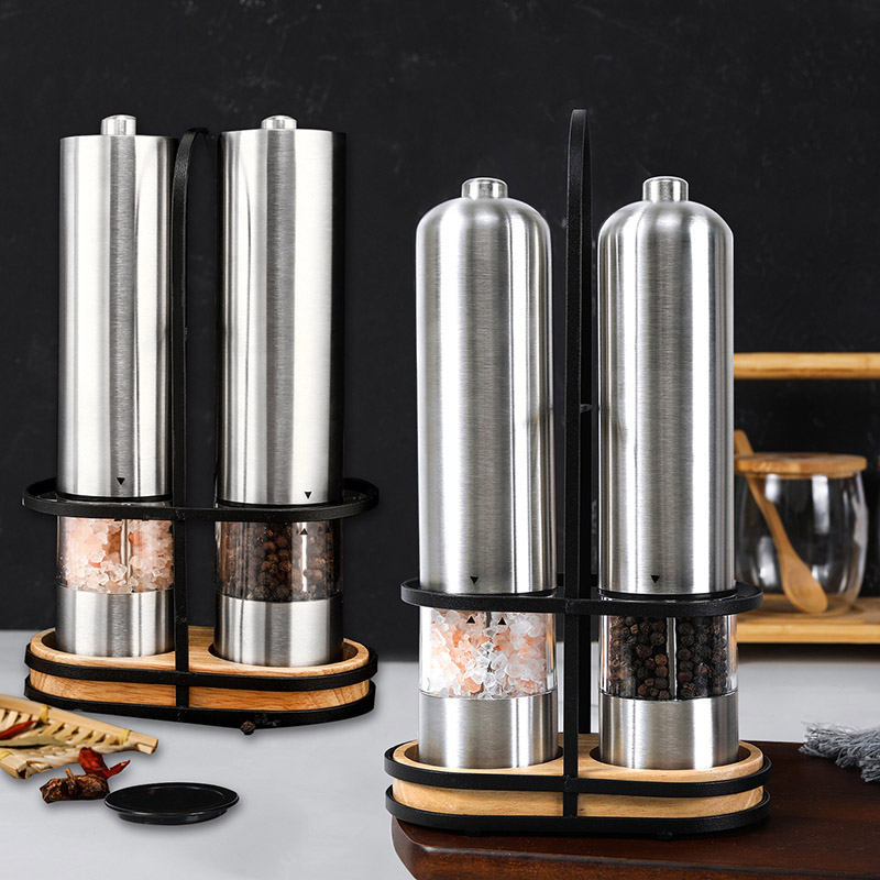 2 Pcs Stainless Steel Electric Salt and Pepper Mill Set Auto
