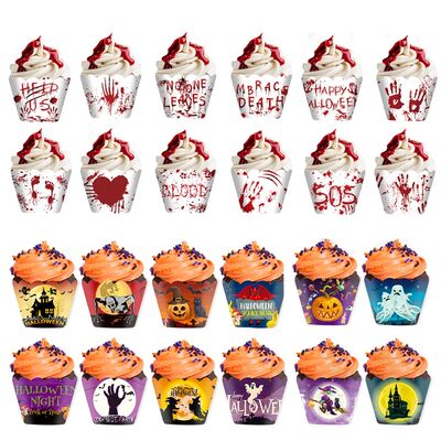12pcs Halloween Cupcake Toppers Spider Pumpkin Horror Bloody