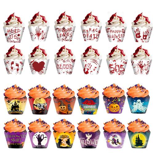 12pcs Halloween Cupcake Toppers Spider Pumpkin Horror Bloody