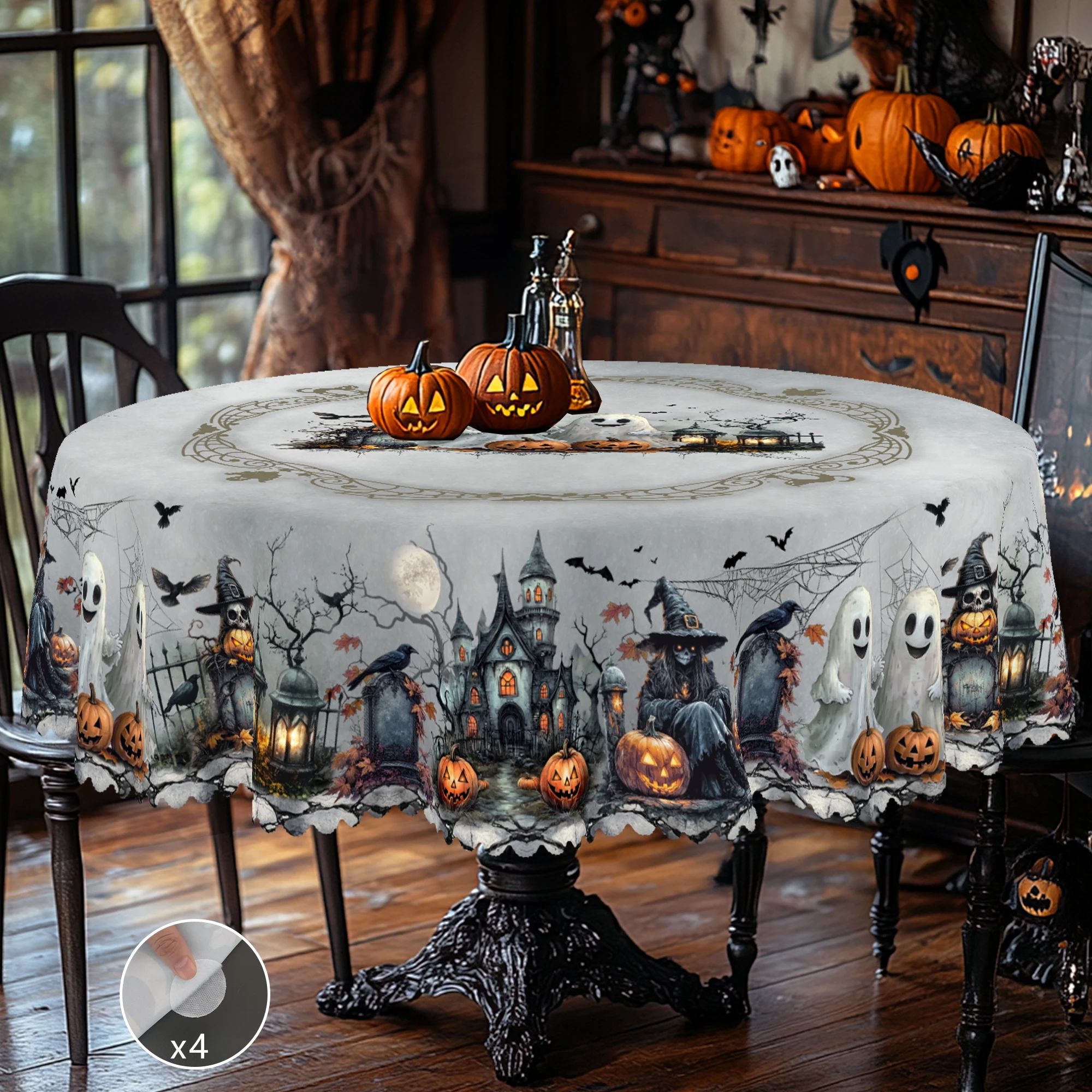 1 Halloween Themed Printed Tablecloth, Various Sizes, Witch