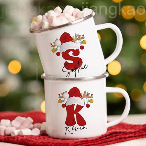 Personalized Christmas Mug Initial with Name Holiday Cup San