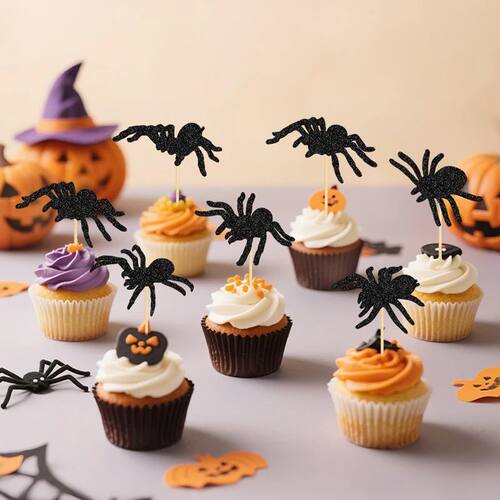 24Pcs Halloween Spider Cupcake Decorations Glitter Spider Cu