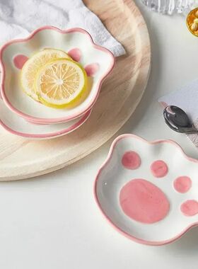 Cute Cat's Paw Taste Dish Ceramic Cartoon Dessert Plate Soy