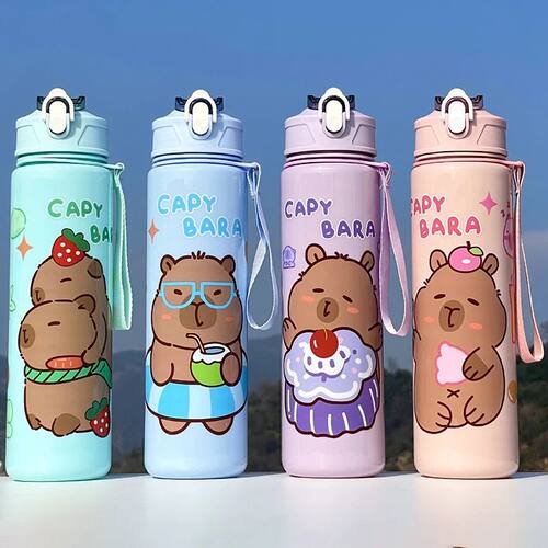 800ML Kids Water Sippy Cup Capybara Cartoon Cup with Straws