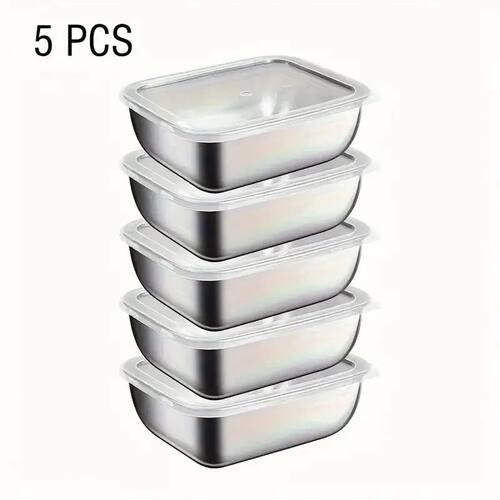 5-Piece Stainless Steel Food Storage Containers, Stackable M