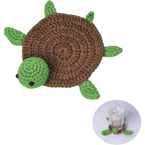 3DHandmade Crochet Turtle Coaster, Coffee Tea Cup Mat Home O