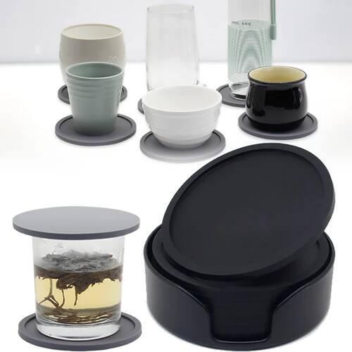 6Pcs 10cm Silicone Coasters Round Heat Resistant Rubber Tea