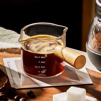 1pc Glass Measuring Cup Wood Handle Glass Espresso Measuring