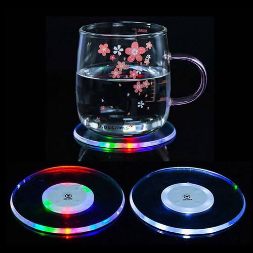 LED Coaster Acrylic Bar Cocktail Flash Base Mats Crystal Ult