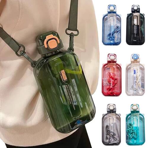 Flat Square Transparent Water Bottle Portable Travel Canteen
