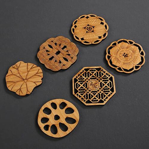 Creative Lotus Flower Drink Coasters Wooden Round Cup Mat Ta