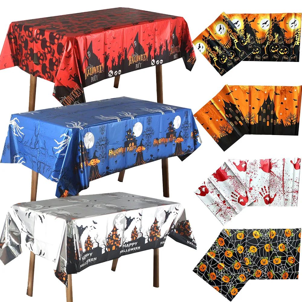 Halloween Disposable Tablecloth Pumpkin Haunted House Bat Bl
