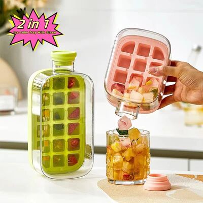 Summer Ice Cube Tray With Straw 2 in1 Ice Tray And Water Bot