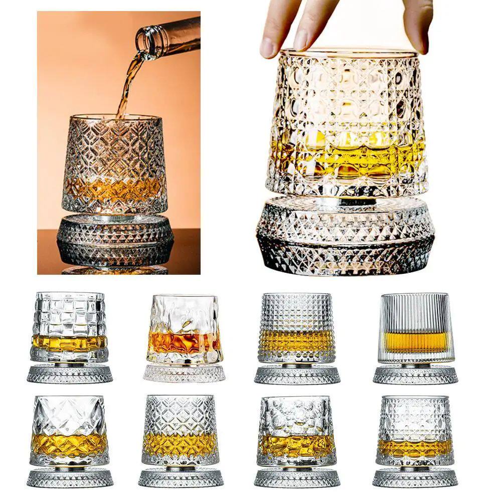 2PCS Whiskey Glasses Rotating Whisky Glass With Glass Base 3图片
