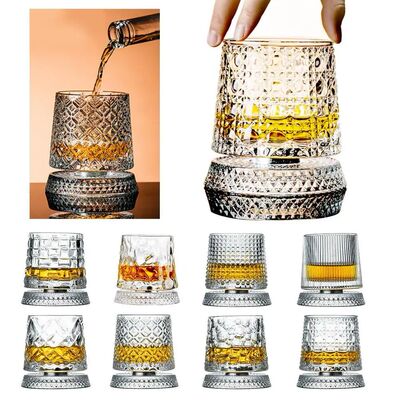 2PCS Whiskey Glasses Rotating Whisky Glass With Glass Base 3