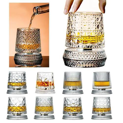 2PCS Whiskey Glasses Rotating Whisky Glass With Glass Base 3