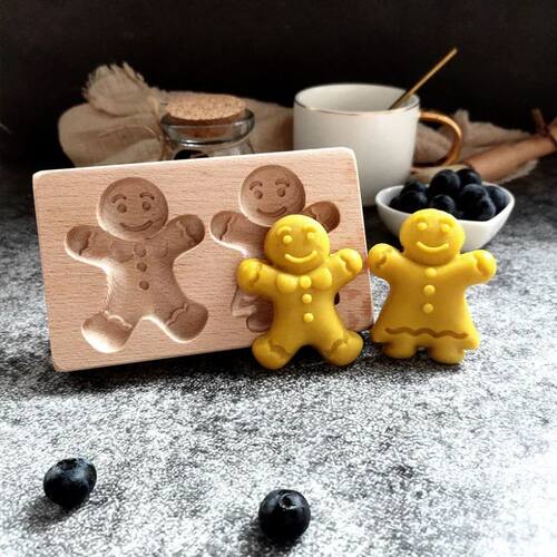 Wooden Christmas Cookie Cutter Press 3D Snowman Santa Cute A