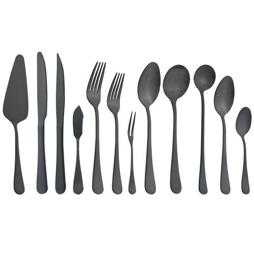 6Pcs Matte Black Dinnerware Cutlery Set Stainless Steel Silv